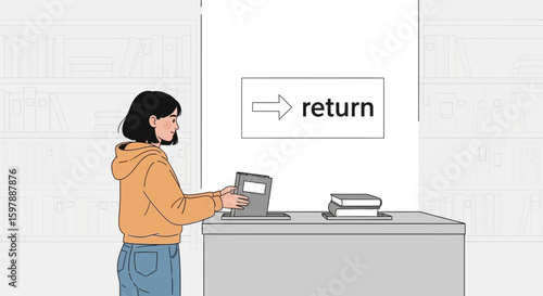 Person Returning Books To The Library Automated System With Self-Service Technology