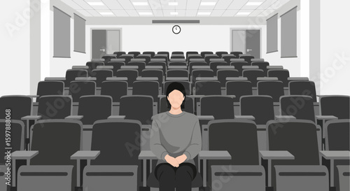 Solitary Student Attending a University Lecture In an Auditorium of Higher Education