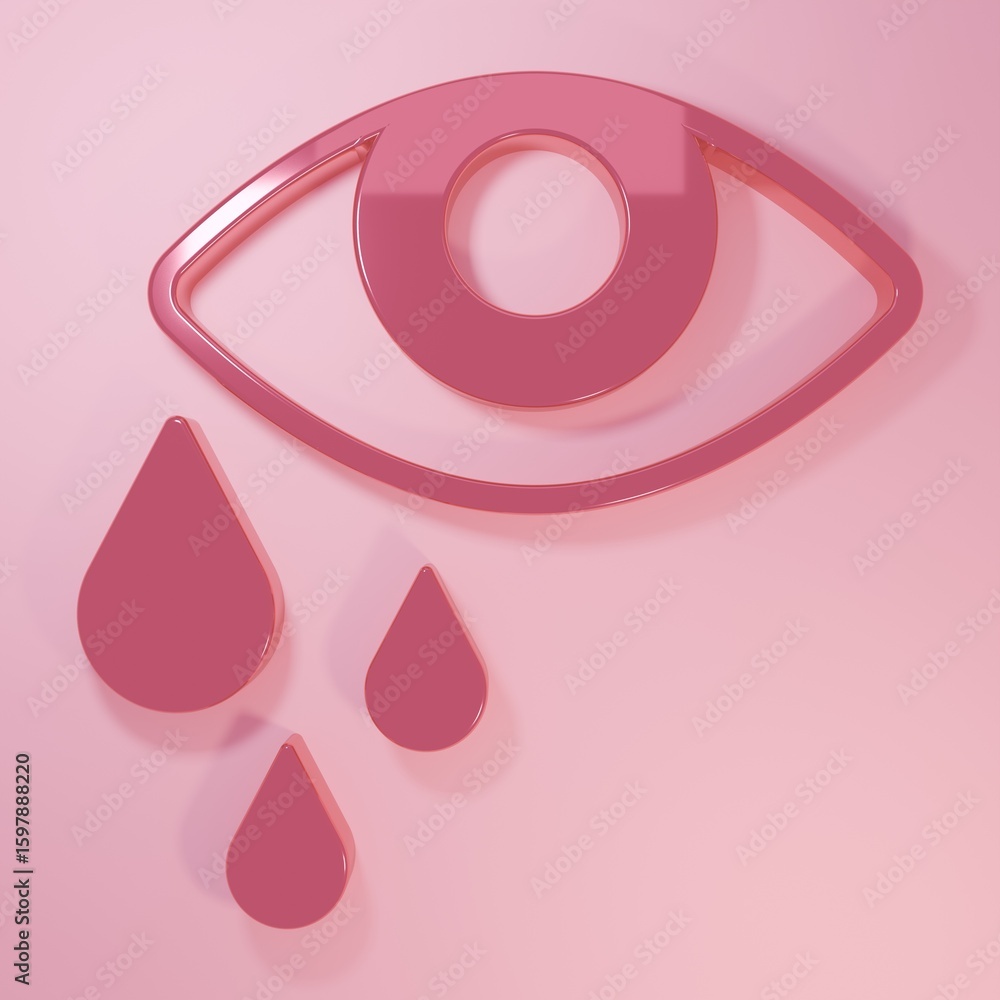 Pink Tear cry eye icon isolated on pink background. Minimalism concept. 3D render illustration Pink Tear cry eye icon isolated on pink background. Minimalism concept. 3D render illustration