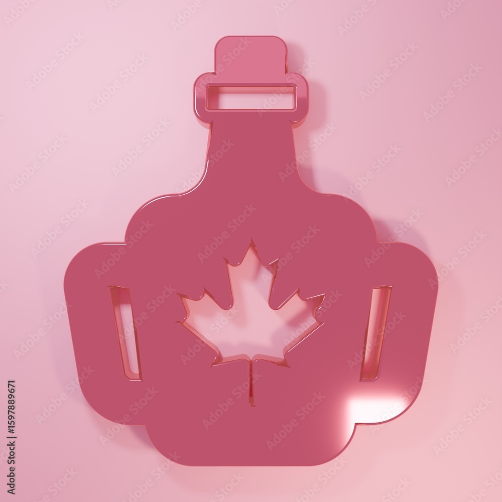 Obraz premium Pink Bottle of maple syrup icon isolated on pink background. Minimalism concept. 3D render illustration