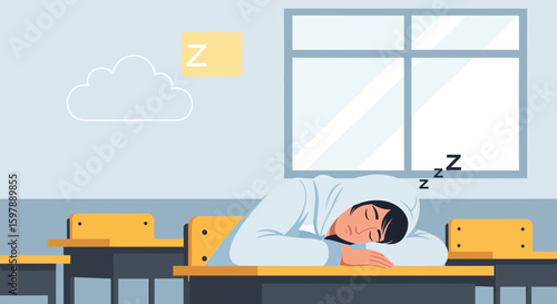 Student Falling Asleep in Class, Tiredness After Long Study Session