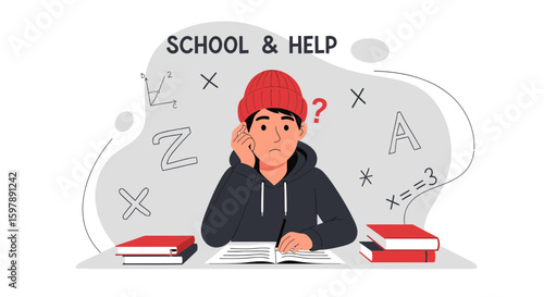 Student Pondering On Academic Issues With Books And Equations Schooling Difficulties