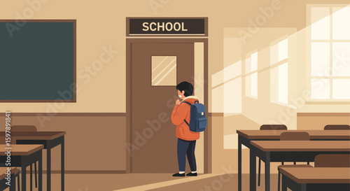 Student Ready For Class Arriving At School Preparing For Learning