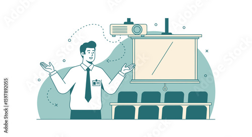 Professional Presentation With Speaker And Empty Auditorium Vector Illustration