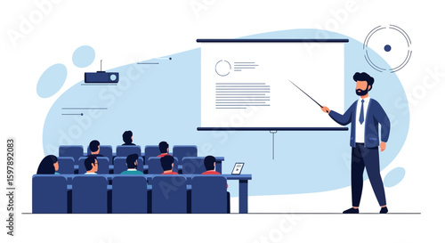 Professional Presentation With Speaker Giving A Business Lecture Or Conference