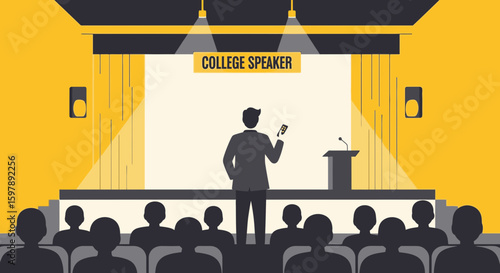 Professional Public Speaker Addressing the Audience at University Conference Center