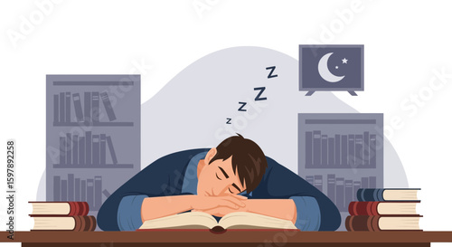 Student Sleeping on a Book after Studying Late Hours Before the Exam