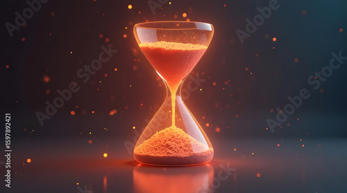 Glowing hourglass showing time passing with red sand, representing deadlines, urgency, and the fleeting nature of time