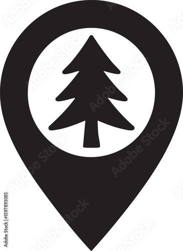 Minimalist Black Map Pin With Tree Vector Silhouette Icon Representing Forest Park Nature Location Outdoor Travel Eco Destination Concept Illustration Design

