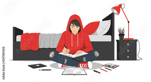 Young Artist Sketching In Bedroom Creative Workspace Inspiration Drawing Lifestyle