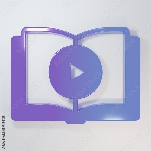 Purple-blue Audio book icon isolated on grey background. Play button and book. Audio guide sign. Online learning concept. Minimalism concept. 3D render illustration