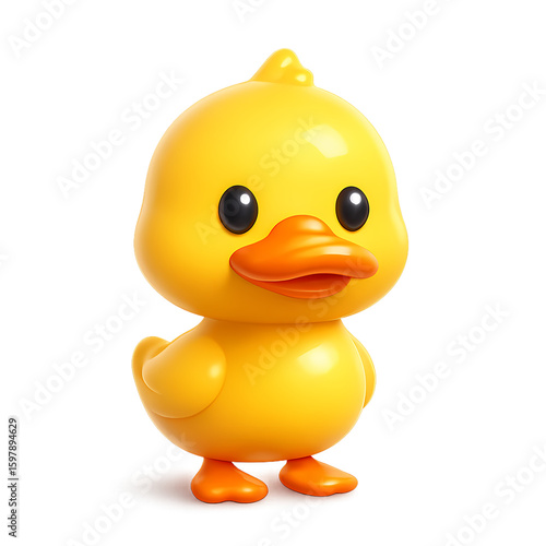 Charming 3D cartoon chick with round yellow body and big eyes. Great for educational content, games, and toy design