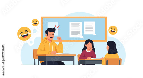 Students Laughing In Class Group Study Meeting Humor And Communication
