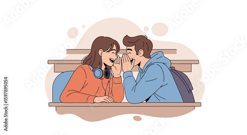 Students Sharing Secrets: A Candid Moment of Confidential Exchange in College Life