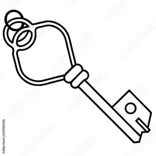 Gold key with tag illustration showcasing security and uniqueness in a simple line art style