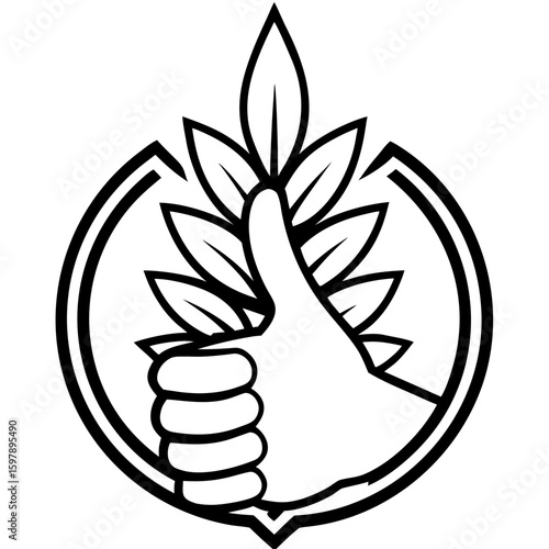 Green thumbs up illustration representing positivity and eco-friendliness in a simple line art style