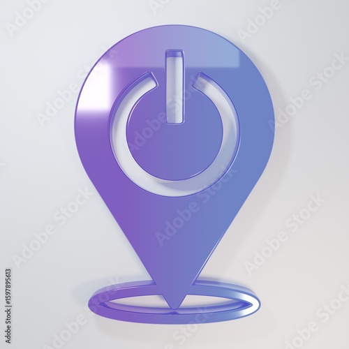 Purple-blue Power button icon isolated on grey background. Start sign. Minimalism concept. 3D render illustration
