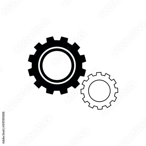 Machinery Car Gear Icon Silhouette black and white fill and stroke
