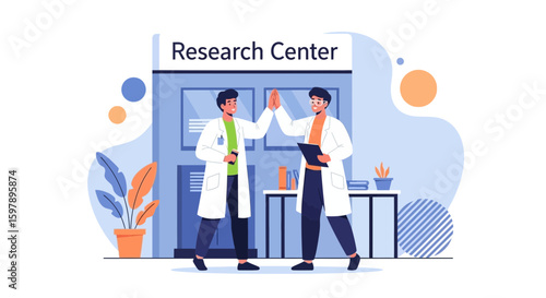 Successful Scientific Research Collaboration Team High Fives At The Center