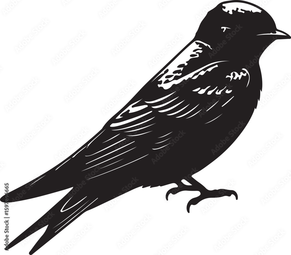 Obraz premium Swallow bird in silhouette full white.