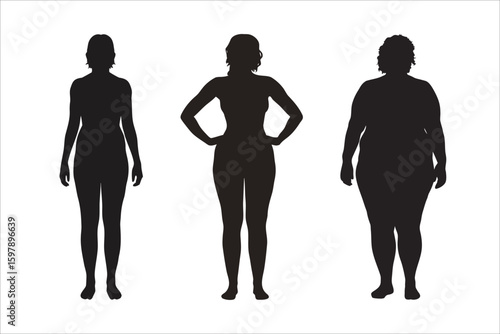Silhouette set of women in different body weights 