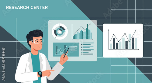 Scientist Analyzing Charts And Data In Research Center Making A Presentation