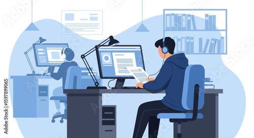 Teamwork And Collaboration In Modern Open Office Workspace For Designers And Programmers