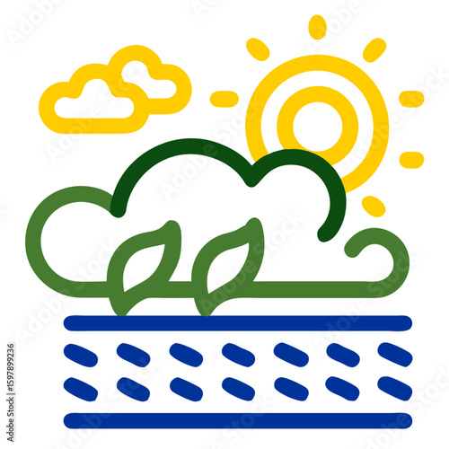 Concept of Nature Illustration with Sun, Clouds, and Water for Environmental Blogs, Educational Websites, Awareness Campaigns, and Eco-Friendly Content  