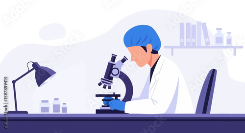 Scientist Analyzing Sample Under Microscope In A Modern Research Laboratory
