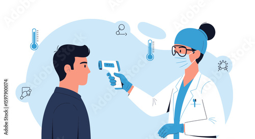 Temperature Screening Illustration Of Doctor Checking A Patient With Thermometer