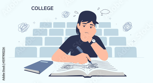 Thoughtful Student Struggles With Homework Or Exam In The Classroom