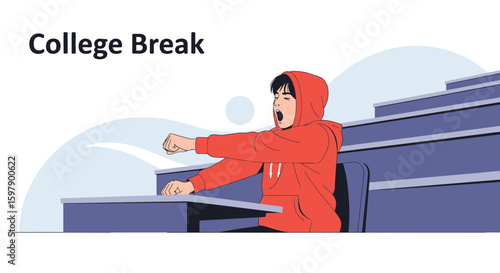 Tired Student Stretching In A Classroom During A Lecture University Scene
