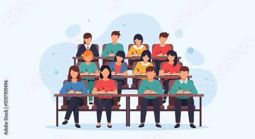 University Classroom With Students Taking Exam Attending Lecture At The University