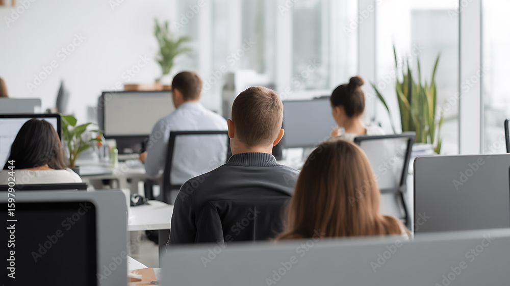 Fototapeta premium People working in a bright modern office open plan