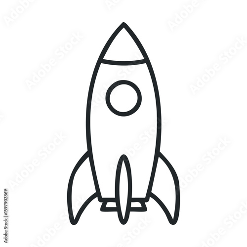 Simple outline of rocket in black and white on white background