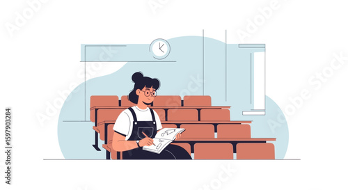 Young Woman Sketching In Lecture Hall For Creative Class Or Educational Pursuit