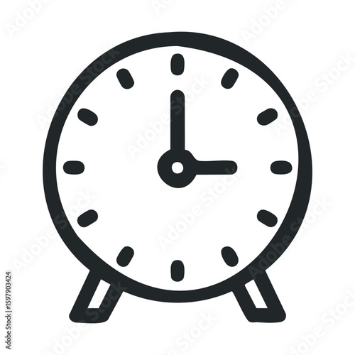 Minimalist black and white alarm clock icon with short hands