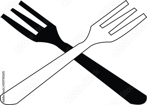 an outline drawing of a double metal fork, with three tines. It has a long handle for easy grip
