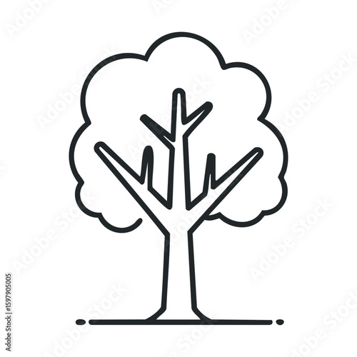 Simple line art oak tree with branches on white background