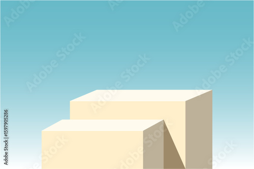 The corner of two beige podium with gradient background, Blank beige product studio background, stage, podium for presentation vector illustration design for display cosmetic or beauty product