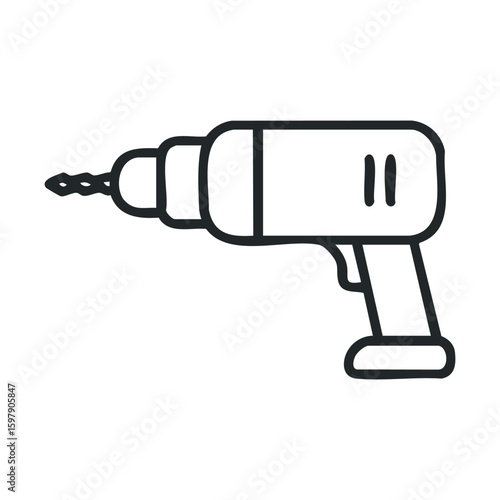 Outline illustration of electric hand drill with drill bit