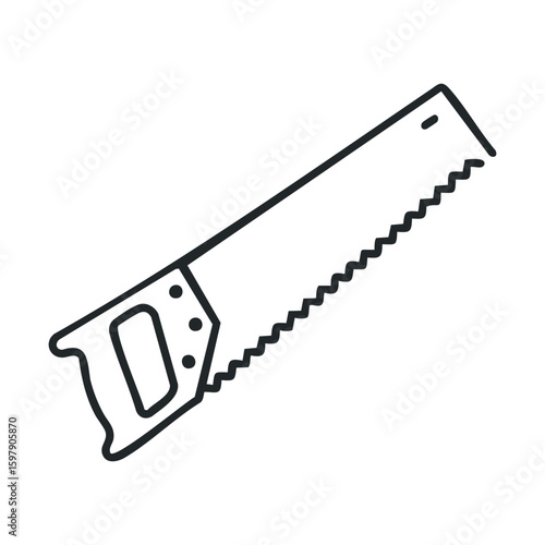 Outline of a hand saw with detailed blade and handle features
