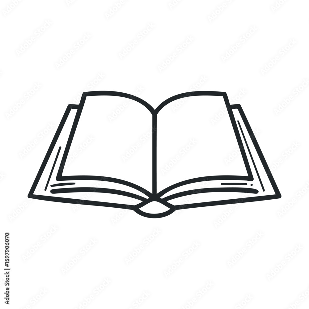 Minimalist open book outline icon on white background for educational themes Minimalist open book outline icon on white background for educational themes
