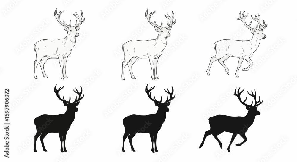 Fototapeta premium set of deer silhouettes