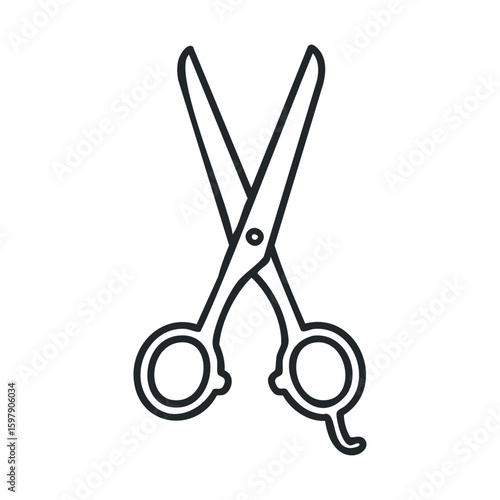 Simple black and white scissors icon with open blades
