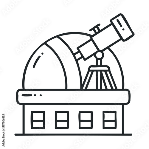 Outline of observatory dome with telescope for astronomy exploration