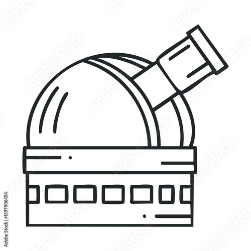 Outline of observatory dome with telescope for astronomy research