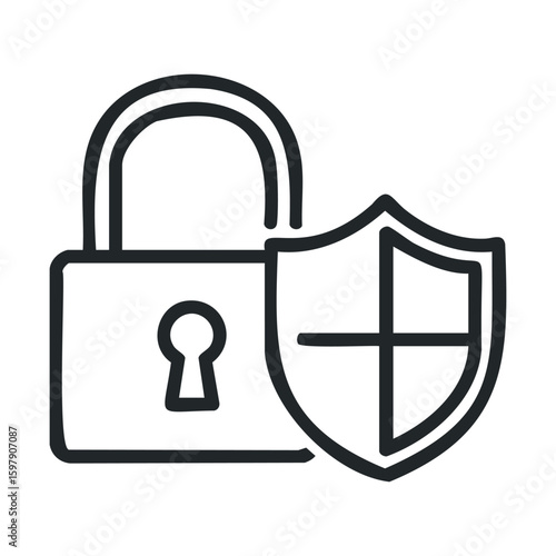 Secure padlock icon with shield symbolizing protection and security