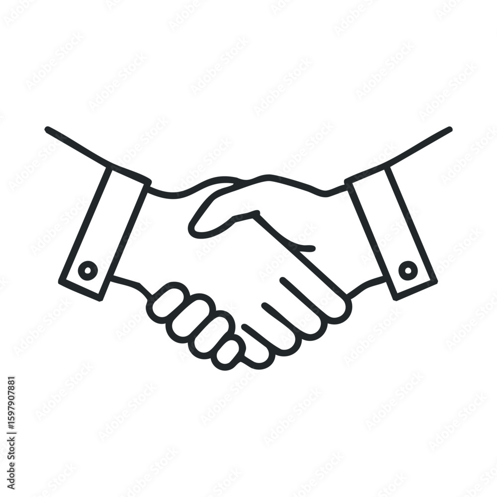 Fototapeta premium Simple black and white handshake icon symbolizing agreement and partnership