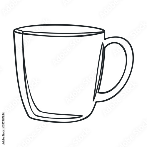 Black and white outline of a minimalist coffee mug drawing